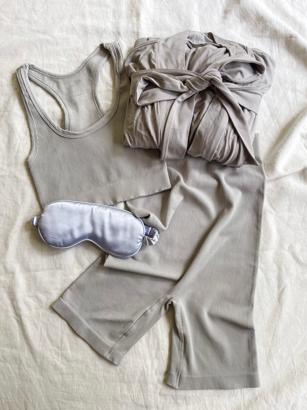 The Extra Sleepy Set - Maternity + Postpartum lounge set, plus Bamboo Cloud Robe and Silk Sleep Mask